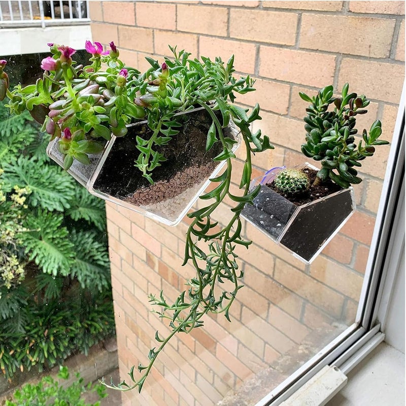wdcfxy Transparent Acrylic Diamond Shape Suction Cup Window Planter, Ideal for Succulents, Cactus, Boxes or Indoor Herbs Pots, Home Decor Plant Holder or Kitchen - Image 3